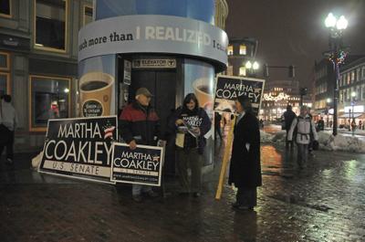 Coakley Supporters Stand Guard Coakley Supporters Stand Guard