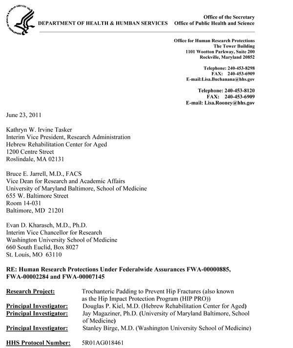 Cover image for Document: HHS Letter Regarding Hip Fracture Study