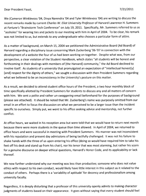 Cover image for Winklevoss Email to Faust