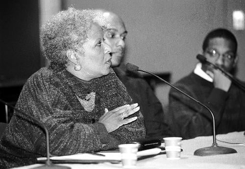 Former U.S. Congressional Delegate SABRINA SOJOURNER spoke at a panel in the Science Center yesterday titled "The Perils of Shame: Homosexuality and Homophobia in the Black Community."
