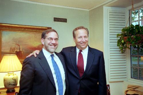 University President Lawrence H. Summers introduces Steven E. Hyman, his choice for provost, yesterday.
