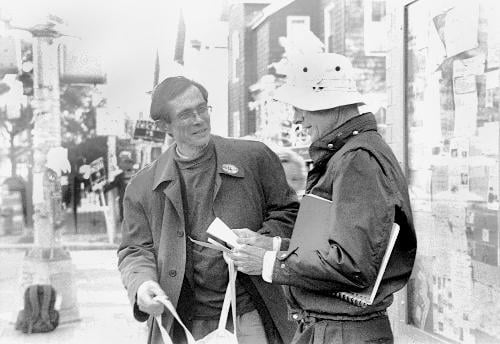 City Council candidate John Pitkin campaigned all day yesterday trying to garner enough votes to put him on the council.