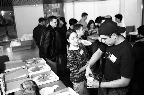 Students socialize last night in Ticknor Lounge at Bureau of Study Counsel’s event for prospective floaters. The event brought first-years together with experienced floaters to help discuss concerns about blocking.