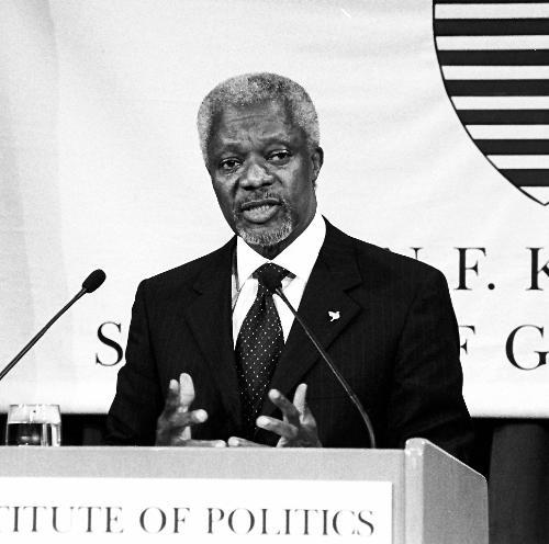 United Nations Secretary-General KOFI ANNAN speaks about globalization and governance in Africa to an overflow crowd at the Kennedy School of Government's ARCO forum last night.