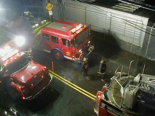 The Boston Fire Department responds to the scene of an explosion at the NStar substation in Allston early this morning. The explosion, occurring around 11 p.m. last night, could be seen from Harvard Square.