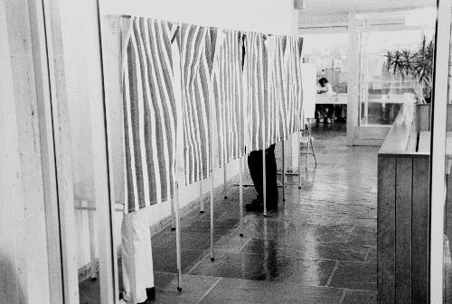 Polling booths stand empty at the Quincy House polling station.