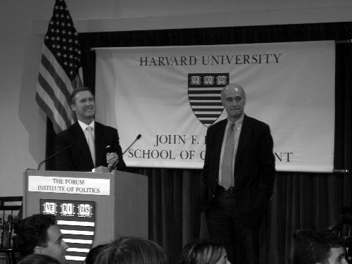 Former U.S. Defense Secretary WILLIAM H. COHEN speaks to a packed crowd at the ARCO Forum last night.