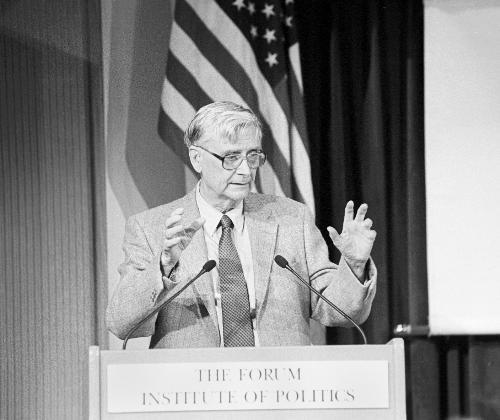 Pellegrino University Professor Emeritus and renowned biologist E.O. WILSON speaks at the ARCO FORUM last night about saving the environment. See related story, page 3.
