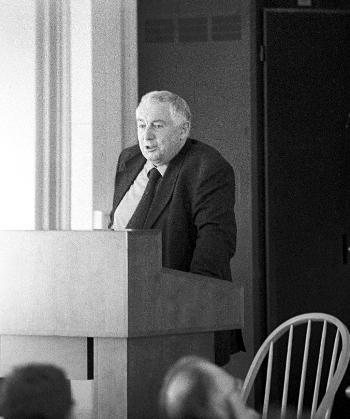 JONATHAN GLOVER, professor of ethics at  Kings College, London, delivers the 2002 Frederick Atherton Lecture yesterday in Harvard Hall. Glover proposed a world-wide policing organization to stem conflict.