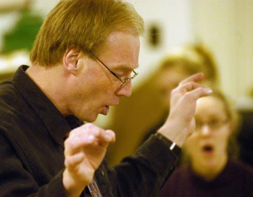 Choirmaster MURRAY F. SOMERVILLE, at practice today in Memorial Hall Basement, will depart Harvard to become the Director of Music at St. George’s Espiscopal Church in Nashville, Tenn.  
