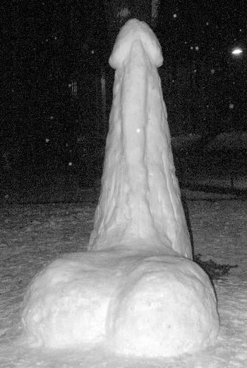 A snow sculpture, iced to prevent shrinking, was built in the Tercentary Theater on the night of Monday, February 10, 2003.
