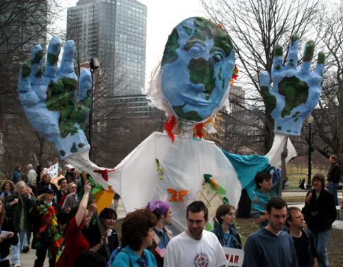 Dozens of Harvard students joined protestors in waving signs and puppets to oppose the war in Iraq on Boston Common Saturday. The rally was the city’s largest since the Vietnam War. 