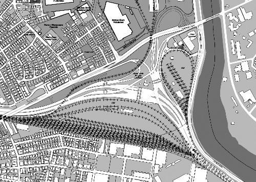 Harvard recently bid $75 million for this triangle-shaped parcel of land in South Allston, currently owned by the Massachusetts Turnpike Authority..  But the property is severely encumbered by CSX railways and easements. 