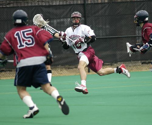 Sophomore attack MIKE McBRIDE (C) had a goal in the Crimson’s 6-5 loss to Cornell on Saturday. McBride is second on the team in scoring with 11 goals on the season.