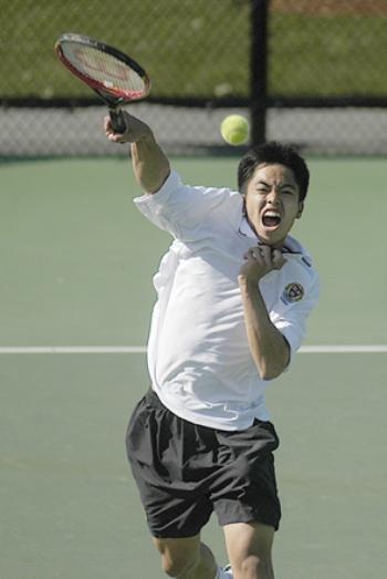 Junior CLIFF NGUYEN won in straight sets against Brown despite playing at No. 3. Nguyen usually plays No. 4 for the Crimson.