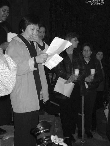CHRISTINA X. FU speaks in Brookline Friday night to commemorate the one year anniversary of husband Yang Jianli’s disappearance in China.