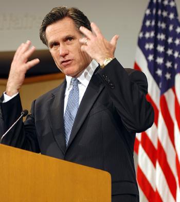 Mass. Governor W. MITT ROMNEY speaks on the importance of principles at the Kennedy School Class Day exercises yesterday.