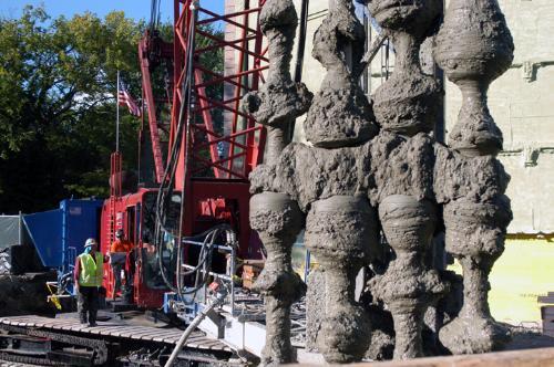 Construction is underway at the Harvard Business School’s Baker Library, which is scheduled to reopen in 2005.