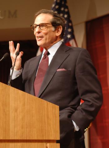 Biographer ROBERT A. CARO speaks about President Lyndon Johnson’s years as a senator last night in the White Lecture on Press and Politics at the Kennedy School of Government. 