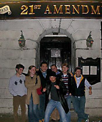 The campus politicos outside the bar.