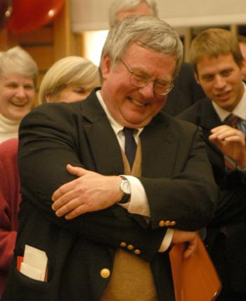 Former Associate Dean of the College DAVID P. ILLINGWORTH ’71 enjoys a celebration in his honor Friday.