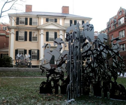 Two works by area artist Andy Zimmerman ’75 were installed Monday as a temporary exhibit in the Randolph courtyard of Adams House.