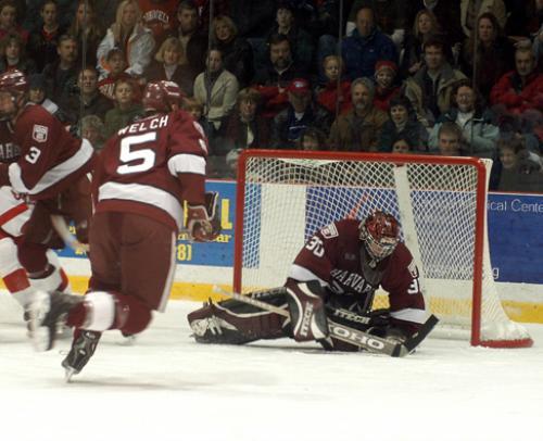 The Lynah faithful gleefully heckled junior goaltender DOV GRUMET-MORRIS throughout the game, but grew particularly vicious after Cornell scored its lone and game-winning goal on a power play in the third period.