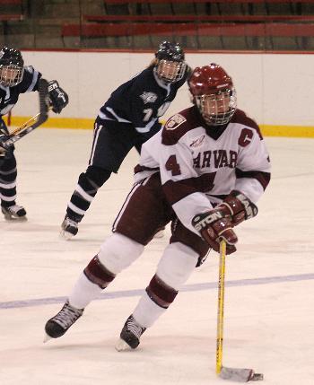 Co-captain ANGELA RUGGIERO (4) scored a goal and added an assist last night in Harvard's 4-0 victory over UNH.