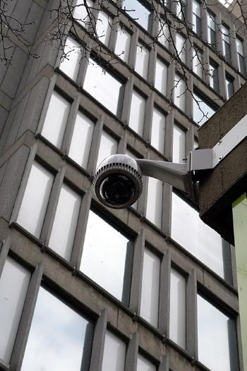 A surveillance camera outside the Holyoke Center garage, where a suspect was captured fleeing after an assault Tuesday.
