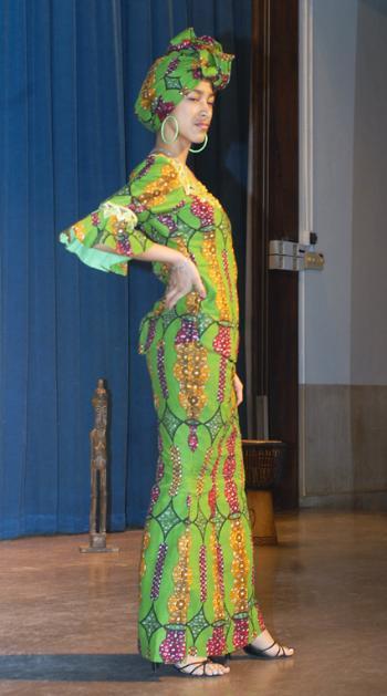 Marissa A. Mike ’05 models an outfit at the Tanaka fashion show, sponsored by the Harvard African Students Association.
