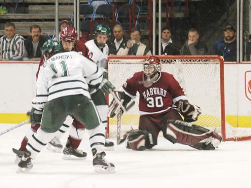 Junior goaltender Dov Grumet-Morris outdueled Dartmouth's Dan Yacey in a matchup between two hot netminders in the ECAC semifinals Friday night.