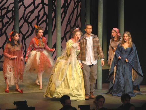 The Fairy Queen (Johanna S. Karlin ’05) with Iolanthe (Celia R. Maccoby ’07), Strephon (Michael Moss ’03) and the fairy princesses wander in fairyland.