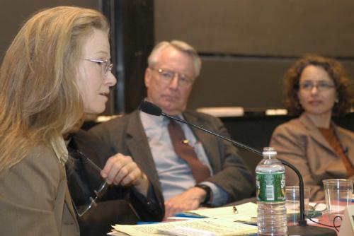 Rachel M. McCleary, director of the Project on Religion, Political Economy and Society at the Weatherhead Center for International Affairs, joins a panel to discuss “Religion: Is it Being Used to Wage War?” in the Science Center yesterday evening.