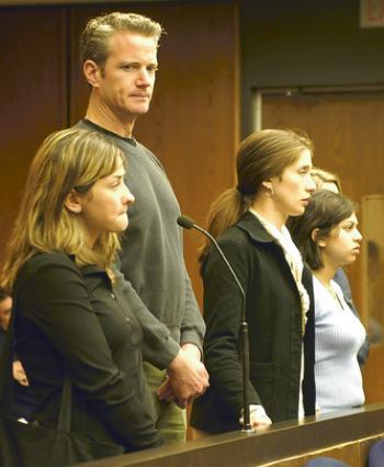 People for the Ethical Treatment of Animals (PETA) Vice President Dan Mathews attends a hearing in Middlesex County Court yesterday.