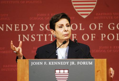 Hanan Ashrawi spoke at the IOP yesterday. An ex-minister in the Palestinian Authority, she strongly criticized Israeli and U.S. policy in the Middle East.