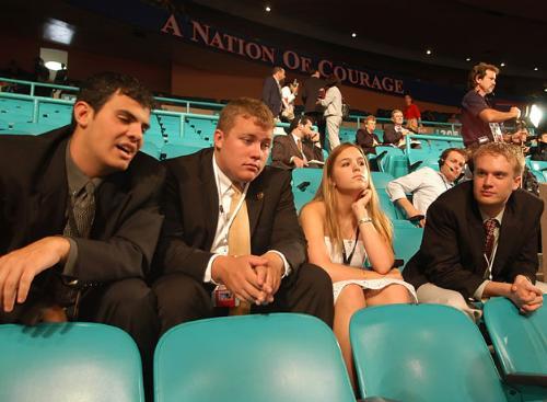 Michaela Brandell, second from the right, a junior at Miami University, said College Republicans are the second-largest group on her Oxford, Ohio campus.