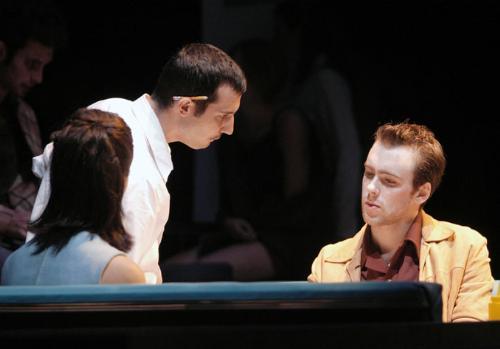 Left to right, Darlene (Liesje A. Hodgson ’08) and Joe (Sean Fredricks ’07) the drug dealer attempt to make love and a living in Balm in Gilead’s New York.