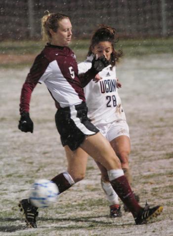 Senior Emily Colvin scored the Crimson's lone goal in a 2-1 loss to UConn in the first round of NCAA regional play on Friday.