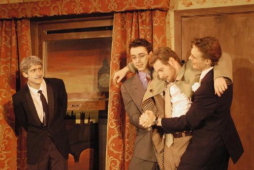 Alex N. Chase-Levenson ’08, Calum Docherty ’07, S. Patrick Abell ’07 and W. Hugh Malone ’08 perform in Whose Wife is it Anyway? in Winthrop House.