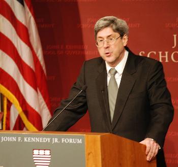 Under Secretary of Defense for Policy Douglas J. Feith ‘75 discussed President George W. Bush’s approach to the war in Iraq in a speech at the IOP last night.