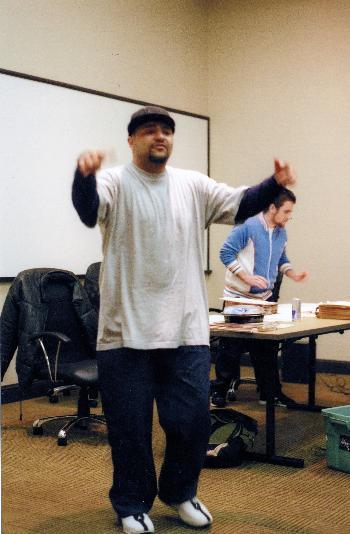 Walid Kandeel of Long Beach raps his opening arguments in elimination rounds against Klinger and Tarloff.