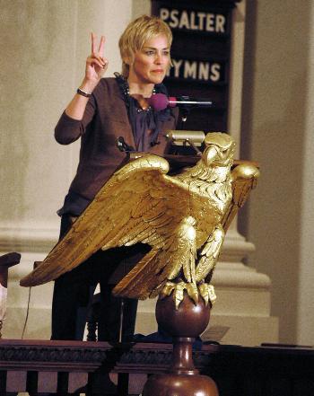 Actress Sharon Stone delivered the Harvard Foundation’s annual Peter J. Gomes Humanitarian Lecture in Memorial Church yesterday evening. 