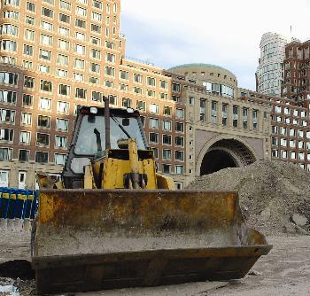 Interstate 93 runs directly underneath this construction area outside the Boston Harbor Hotel. Leaks of varying severity have prompted investigations into the tunnel’s safety.