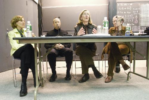 From left to right, Boston Globe columnist Ellen Goodman, director Richard Karz, Lee Professor of Economics Claudia Goldin, and author Mary Catherine Bateson spoke at a panel on “If Women Ruled the World” yesterday.