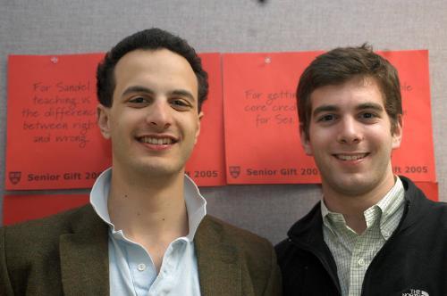 Nicholas F.M. Josefowitz '05 and Michael B. Firestone '05 dig cash, money, Harvard.