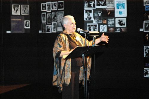 Dance Director Elizabeth Bergmann spoke on Saturday at the Rieman Center, where she and 50 others bid adieu to the old building and celebrated the new dance facility being built in the Quad for use this fall.