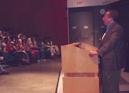 University President Lawrence H. Summers addressed members of the Summer School on Wednesday, welcoming them with a discussion of challenges posed by a changing world order and rapid technological advance. 