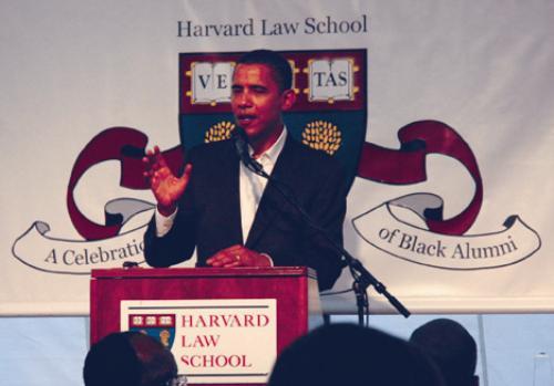 A humorous Sen. Barack H. Obama (D-IL) speaks at “A Celebration of Black Alumni” at Harvard Law School on Saturday about the political climate and the hurricane aftermath.