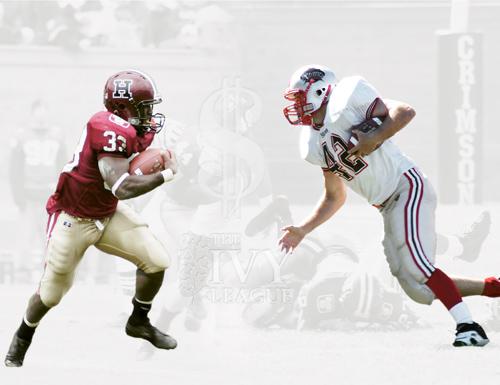 Brown tailback Nick Hartigan, right, has been profiled in USA Today and
the New York Times for his Rhodes Scholar candidacy as well as his
league-leading rushing yardage. Harvard junior running back Clifton
Dawson, opposite, may undergo similar scrutin