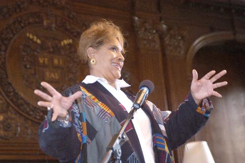 Phylicia Rashad, former co-star of “The Cosby Show,” speaks at Kirkland House yesterday. Rashad discussed the importance of arts education and her love of yoga. 